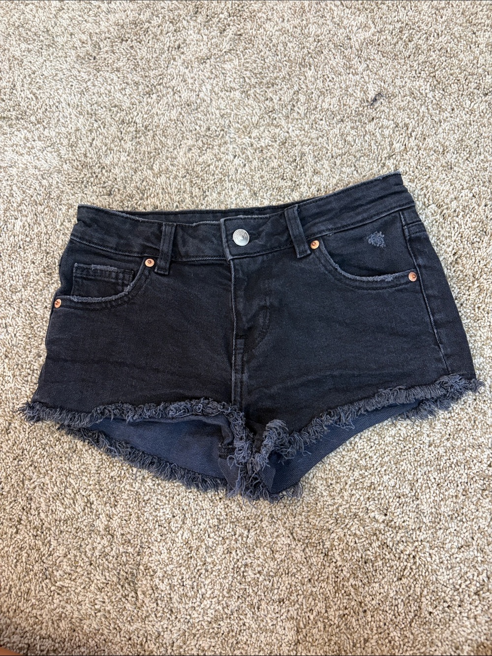 H&M Black Frayed Hem Denim Shorties